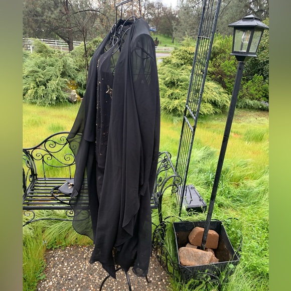 Elegant Long Black Sheer Kimono with Flutter Front,HP25 - Picture 3 of 10